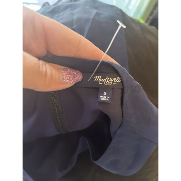 Madewell Color Block Silk Mini Dress Long Sleeves Blck & Blue Lined Sz S Zip - Picture 9 of 11